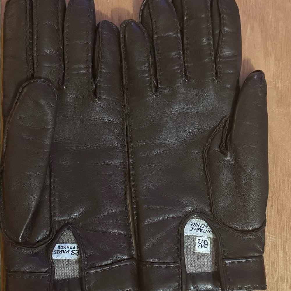HERMES Authentic Lamb Leather Sellier Button Logo Gloves Sz 6.5 Small - Picture 3 of 9